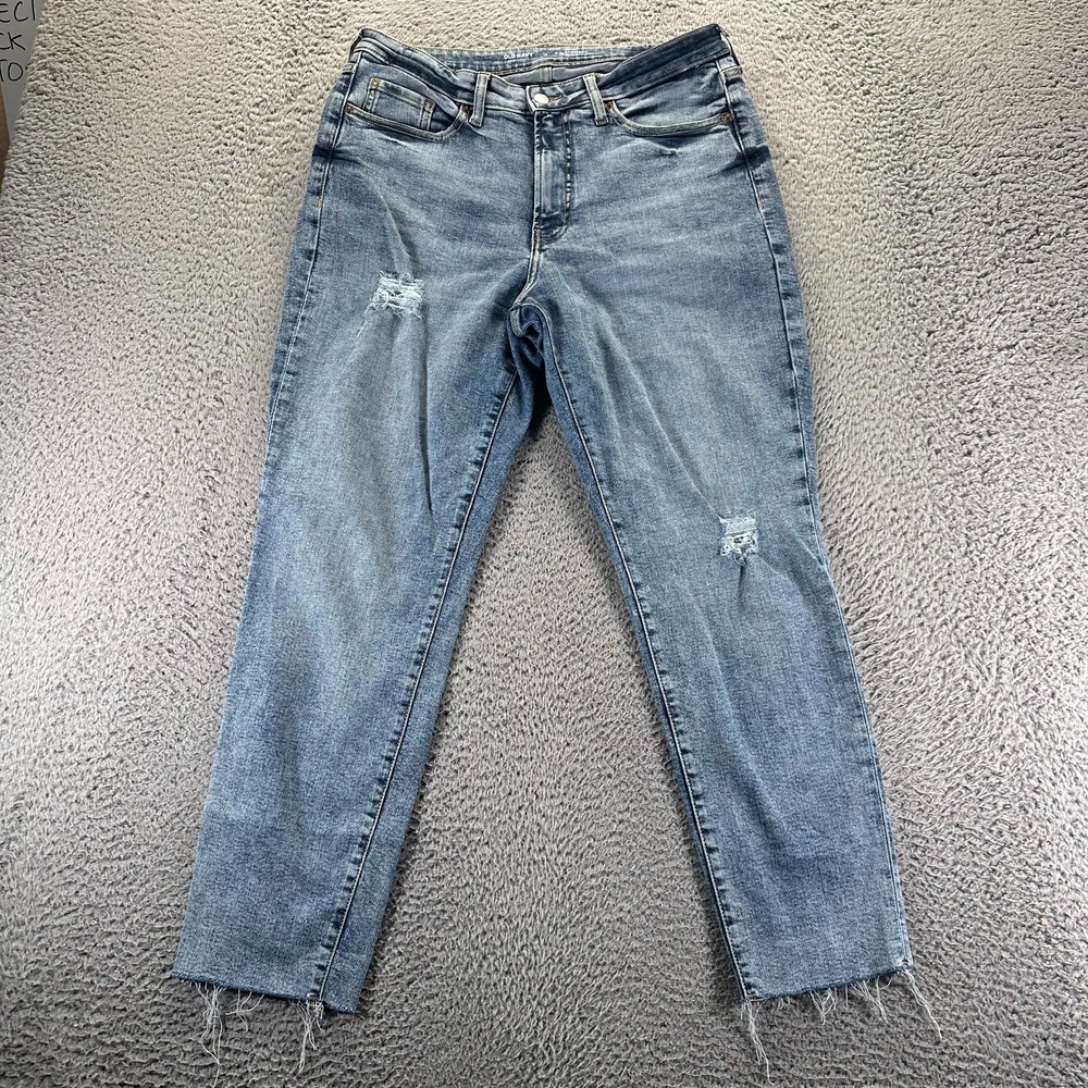 Old Navy O.G Jeans Womens 12 Blue Cotton Denim Straight Leg Distressed High Rise